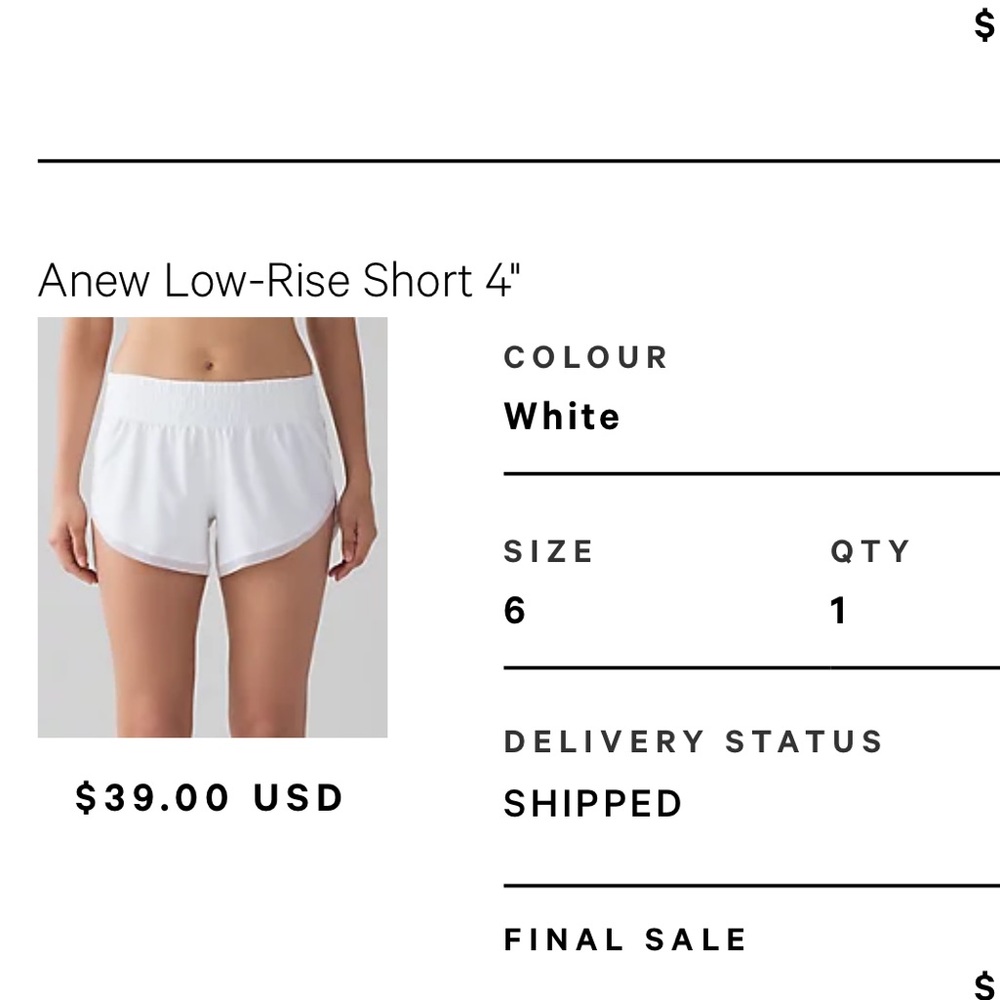 Pre-loved Lululemon Anew Low-rise short size 6 in white